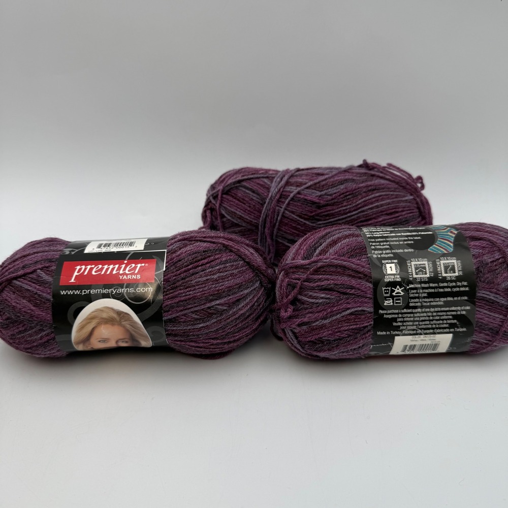 Premier Yarns Wool Free Sock Yarn Violas DN125-02 Lot 3030 Purple 3 Skeins